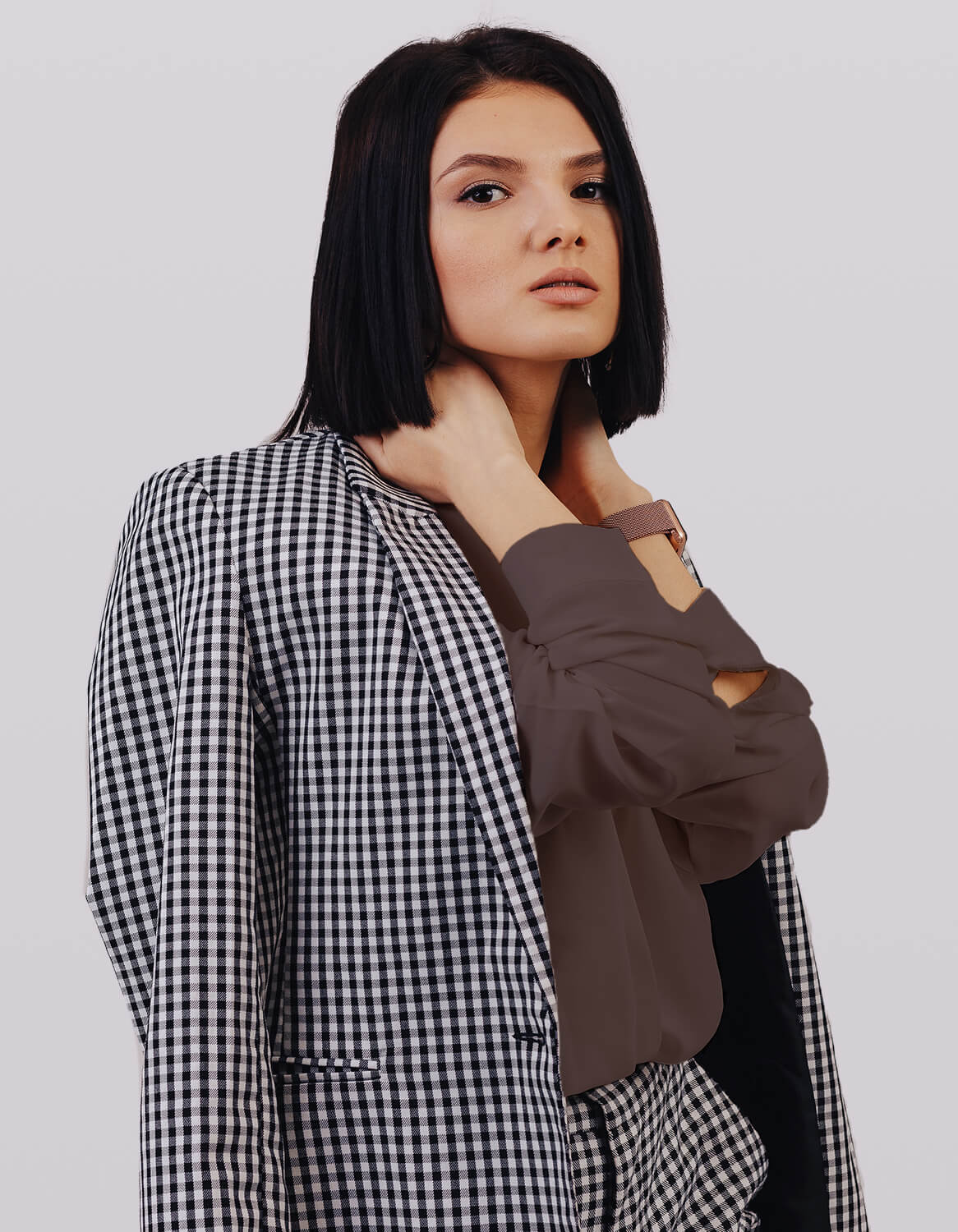 White shirt Off Check Coat