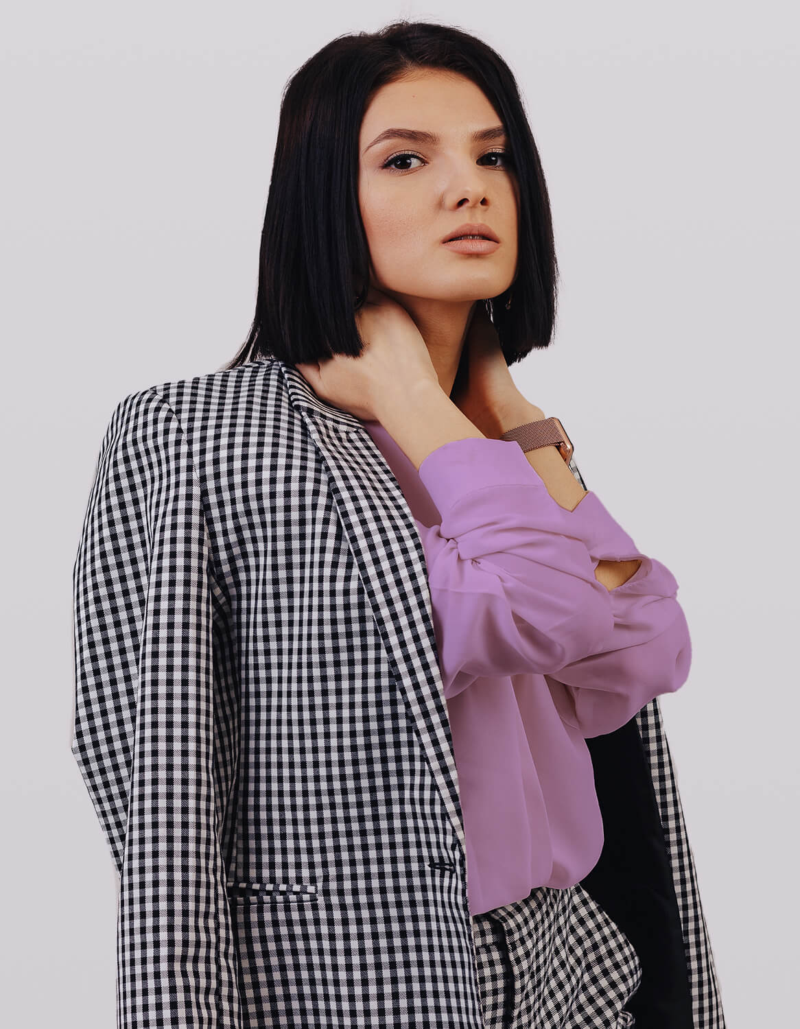 White shirt Off Check Coat