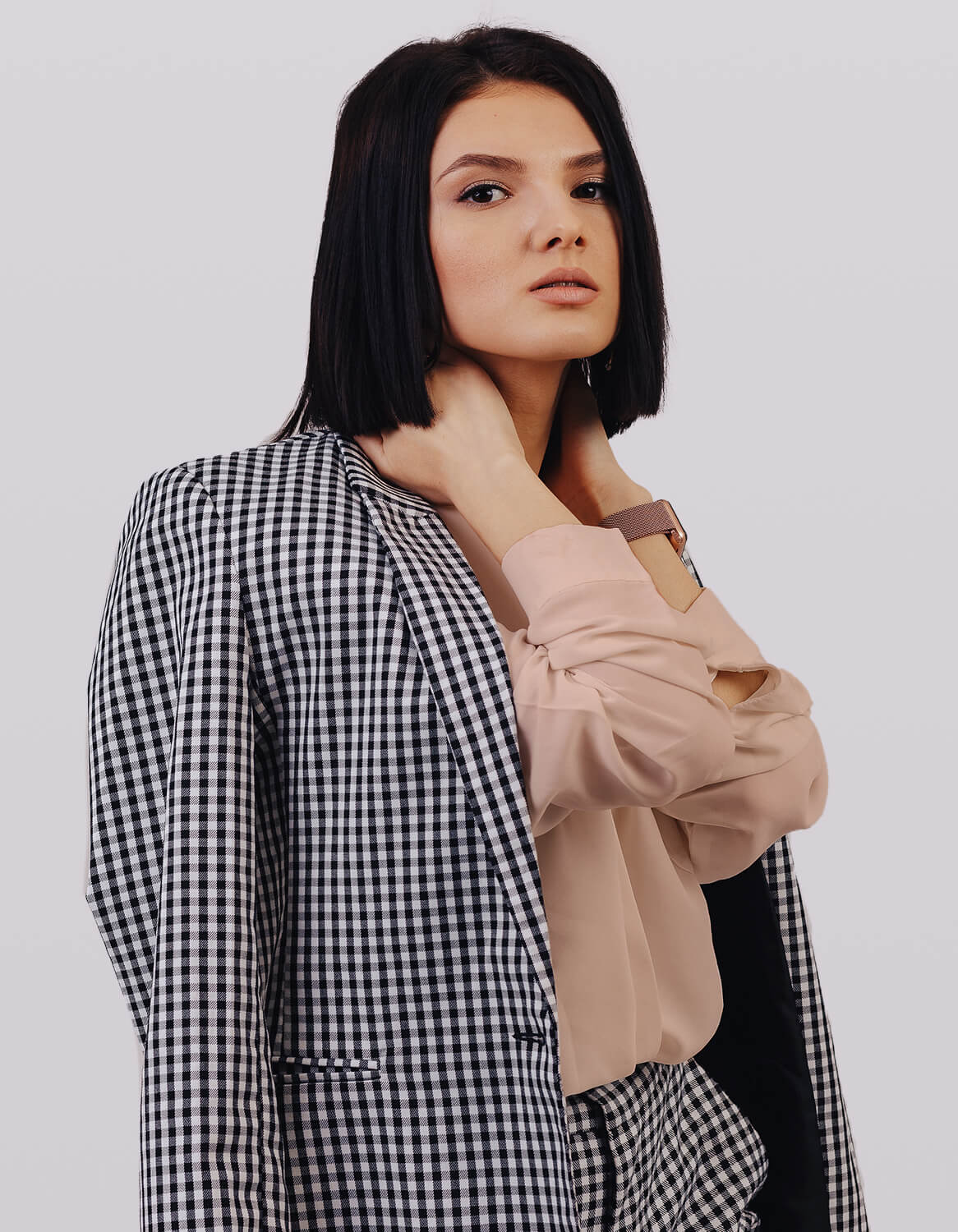 White shirt Off Check Coat