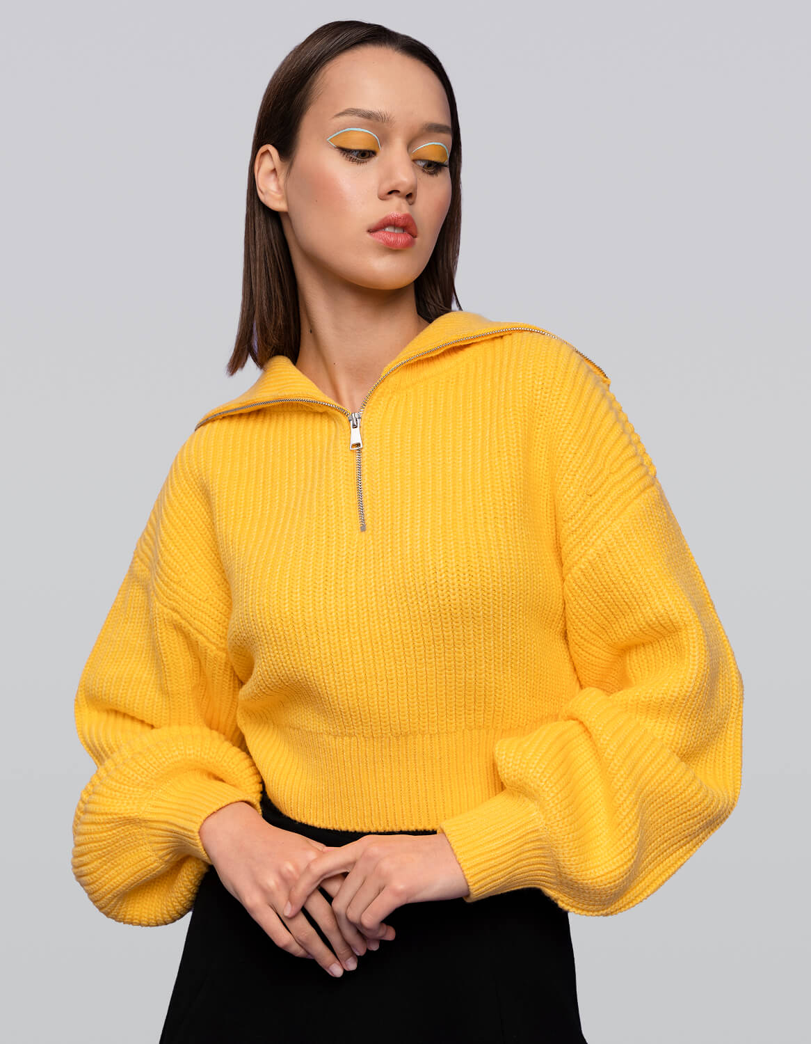 Bold Color Knit with Zip Neck