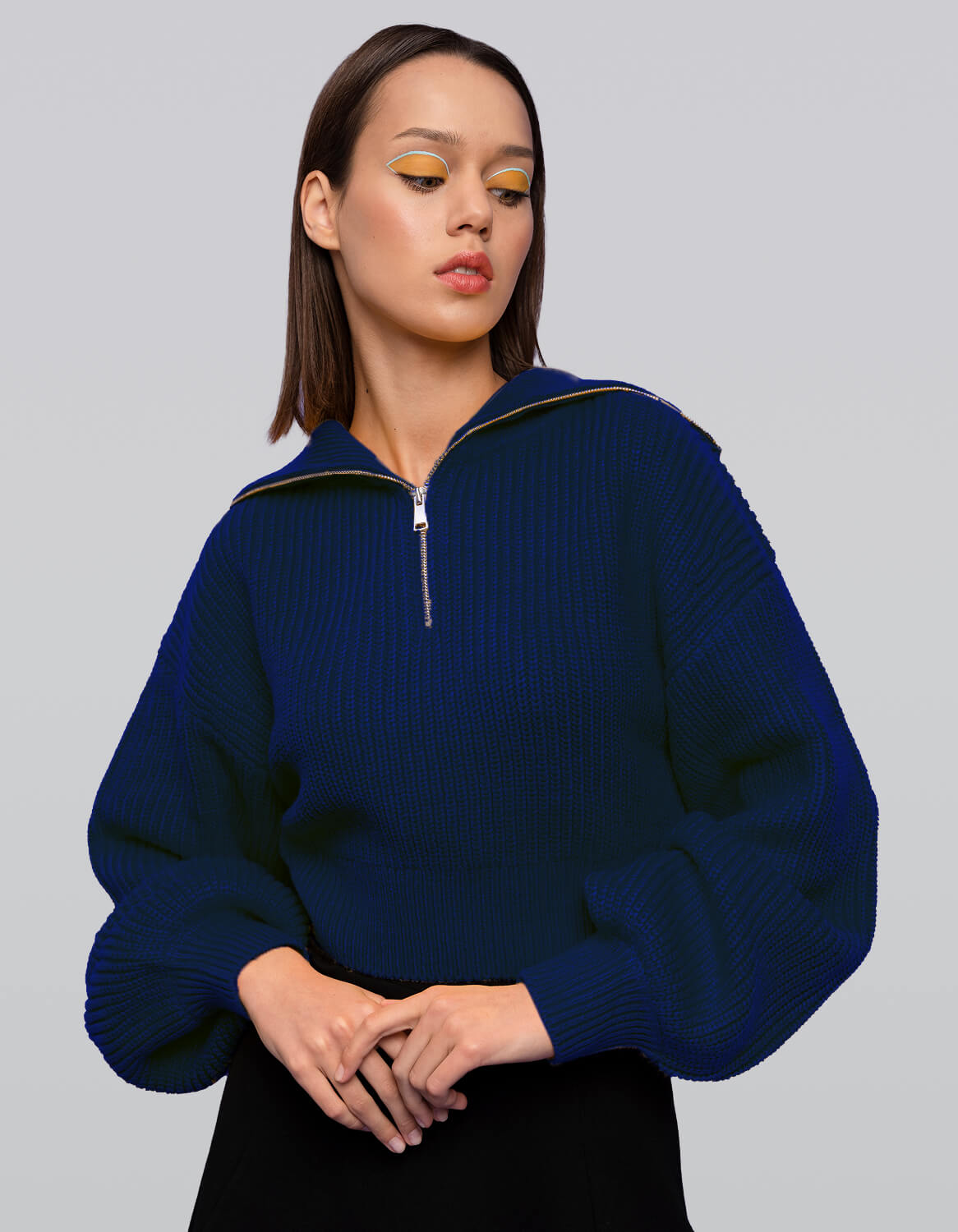 Bold Color Knit with Zip Neck