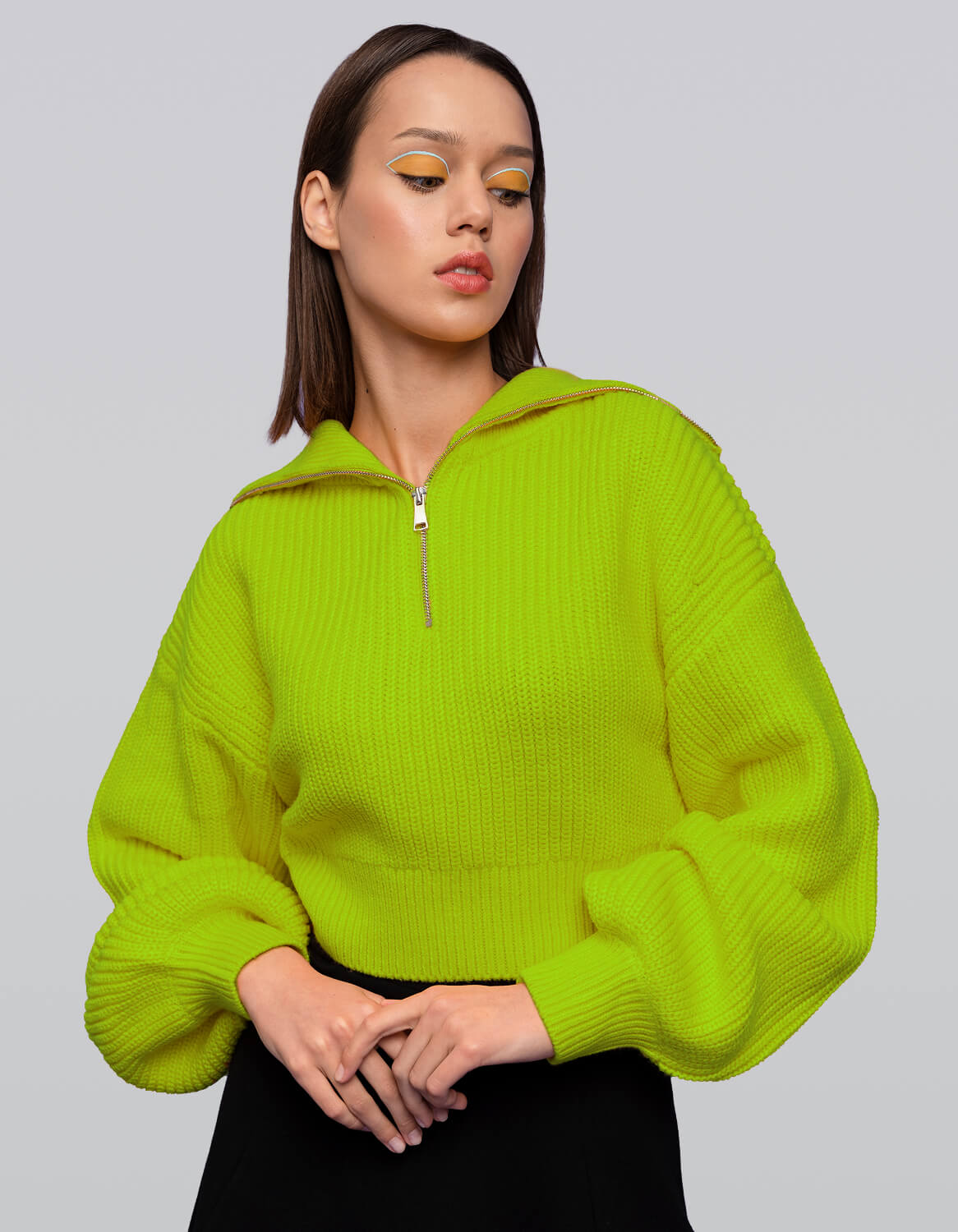 Bold Color Knit with Zip Neck