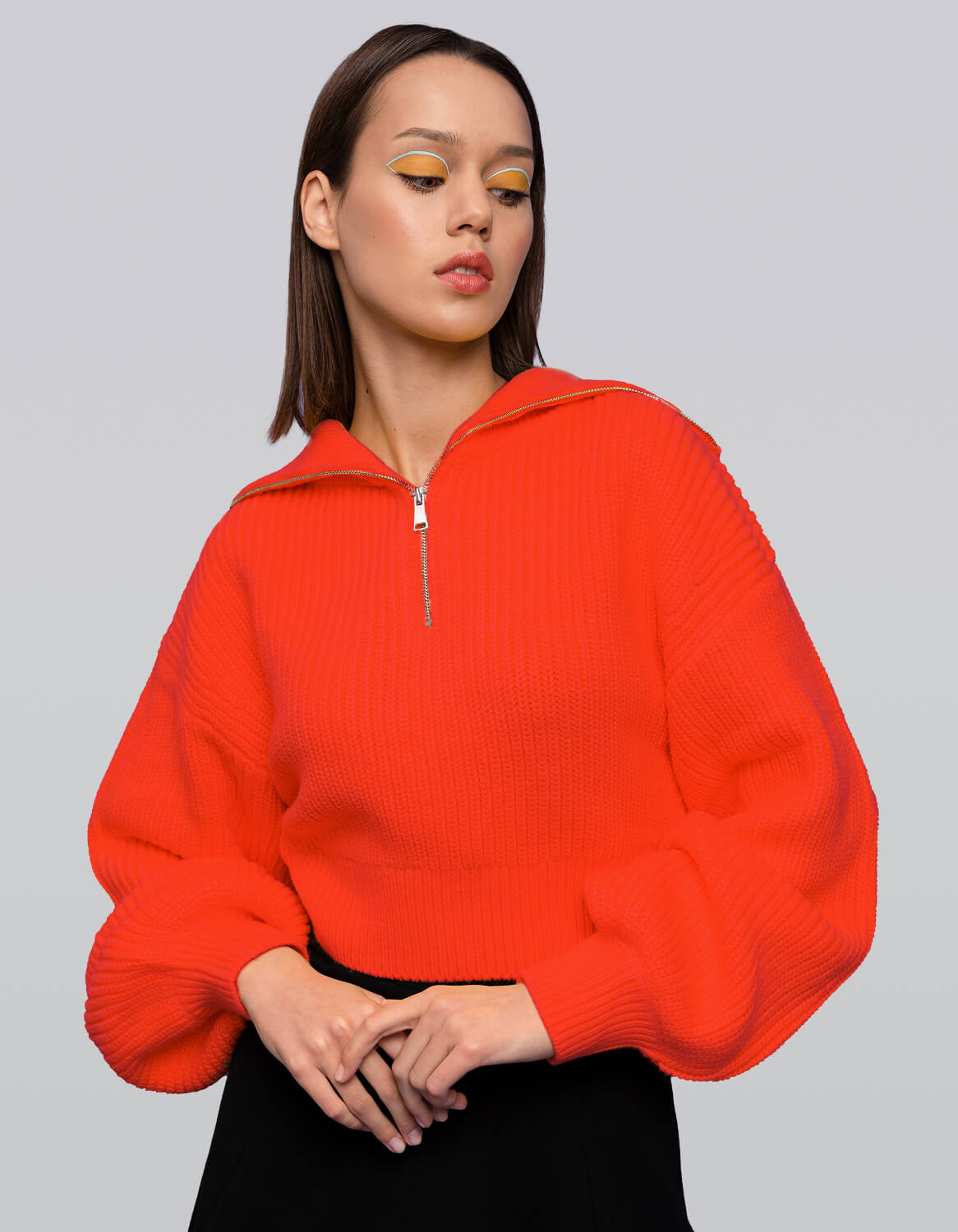 Bold Color Knit with Zip Neck