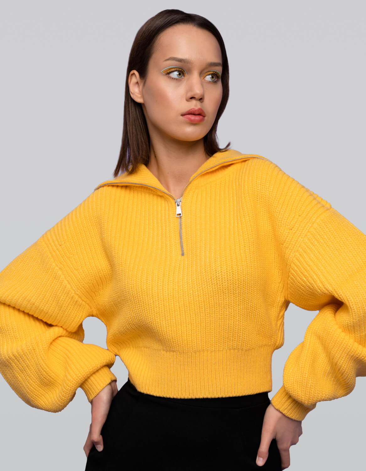 Bold Color Knit with Zip Neck