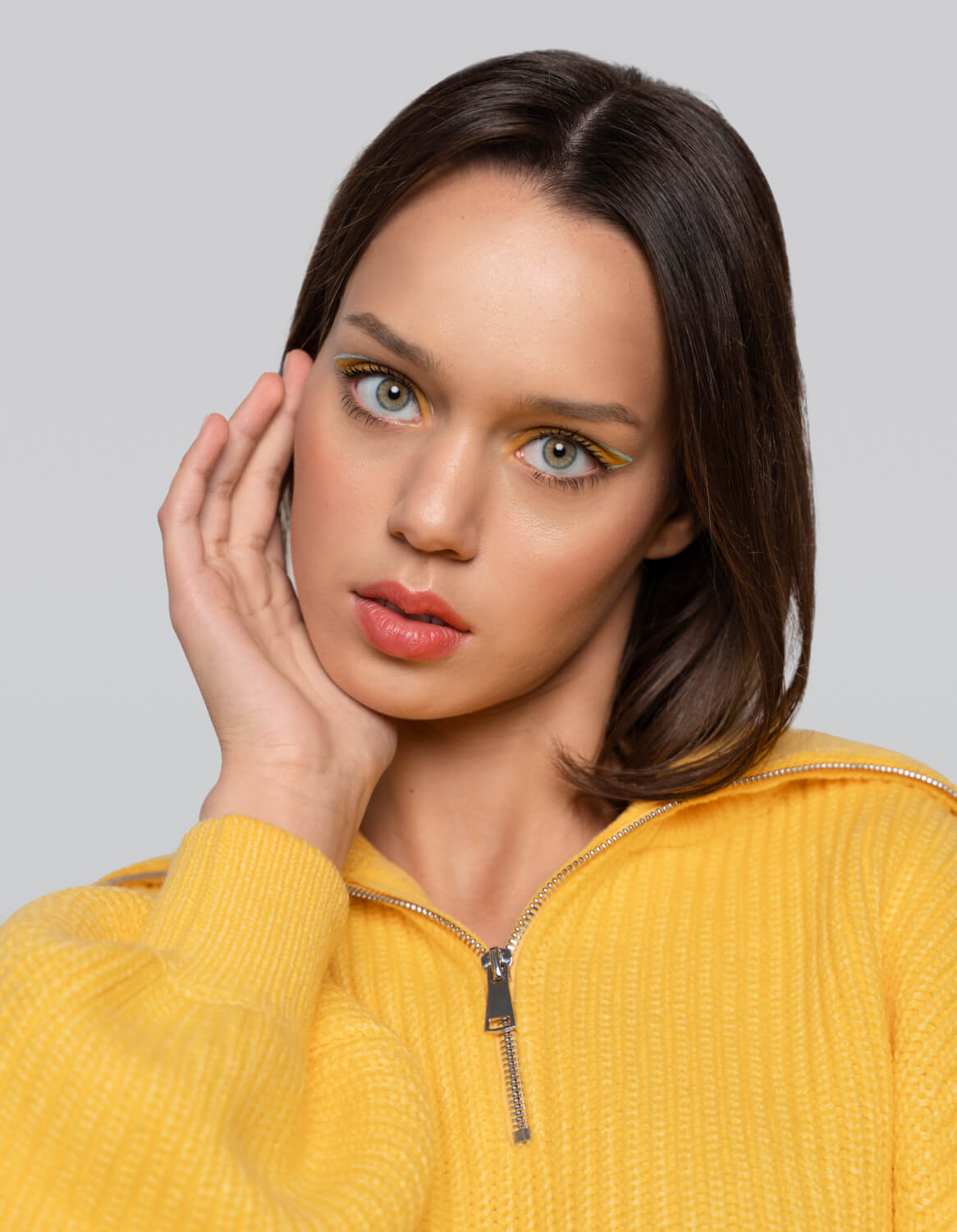 Bold Color Knit with Zip Neck