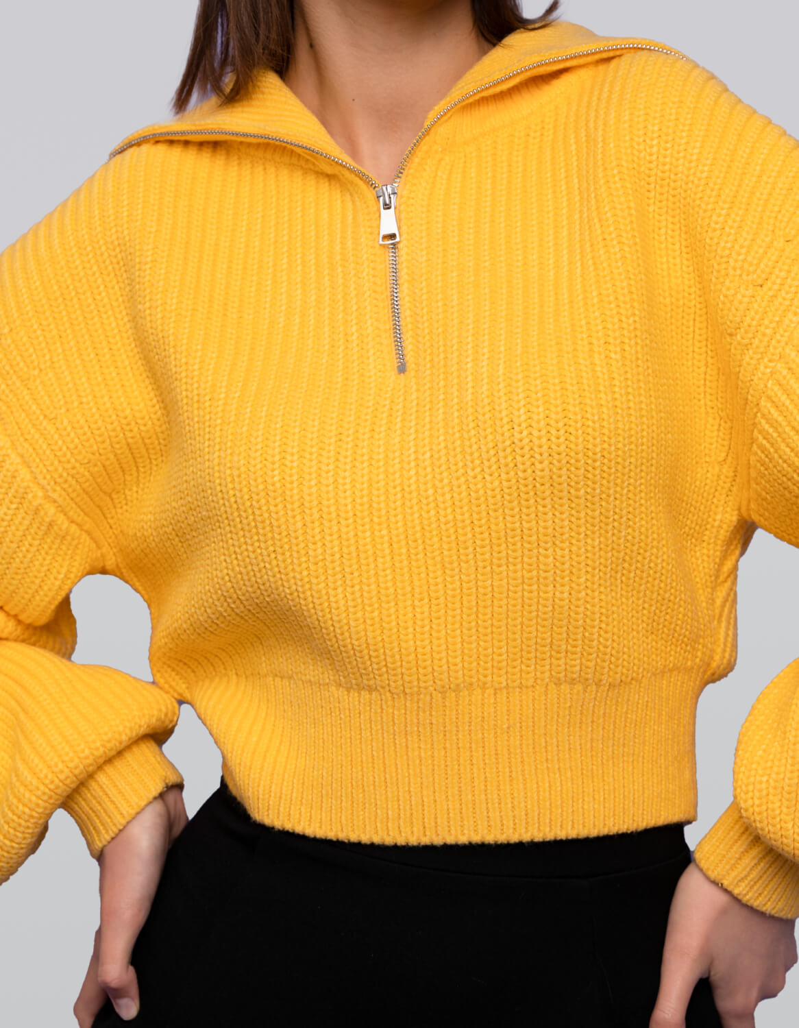 Bold Color Knit with Zip Neck